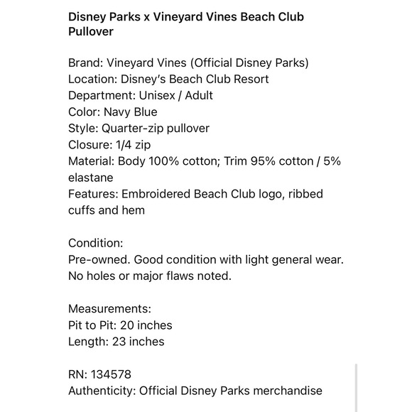 Vineyard Vines Disney Parks Beach Club Quarter Zip‎ Pullover Navy Blue Womens M - Picture 2 of 11